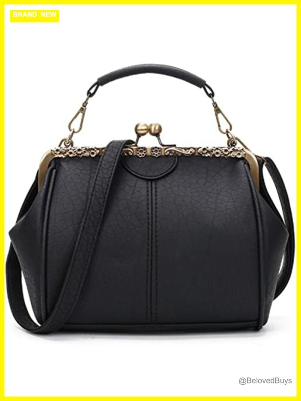 Vintage Hollow Faux Leather Shoulder Bag Kiss Lock Closure Crossbody Purse